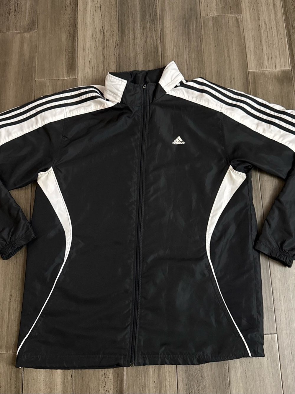 Vintage Adidas Full Zip Windbreaker Jacket Black White Curved Panels Men’s Large
